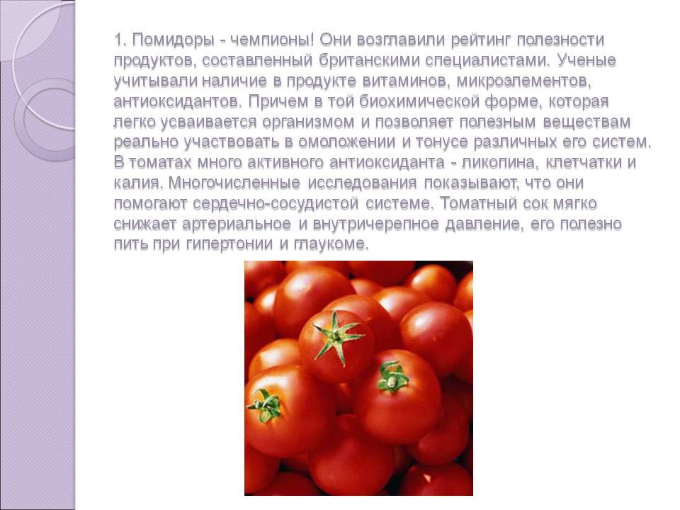 Лечебные свойства и польза помидоров для здоровья человека